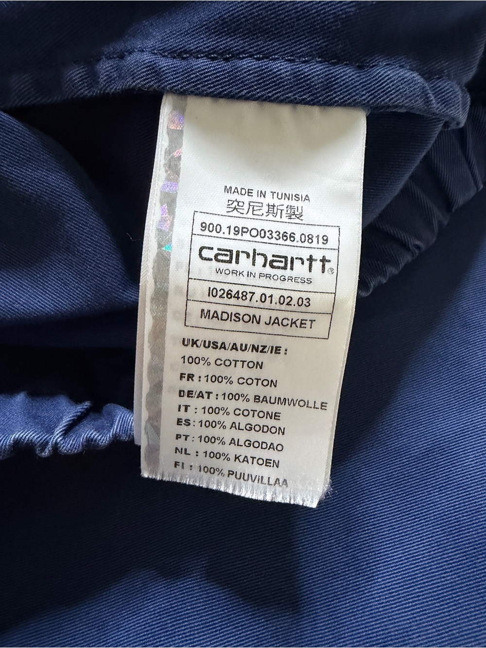 Carhartt WIP Cotton Madison Full Zip Jacket Mens Medium Navy Blue Embroidered - Picture 5 of 8